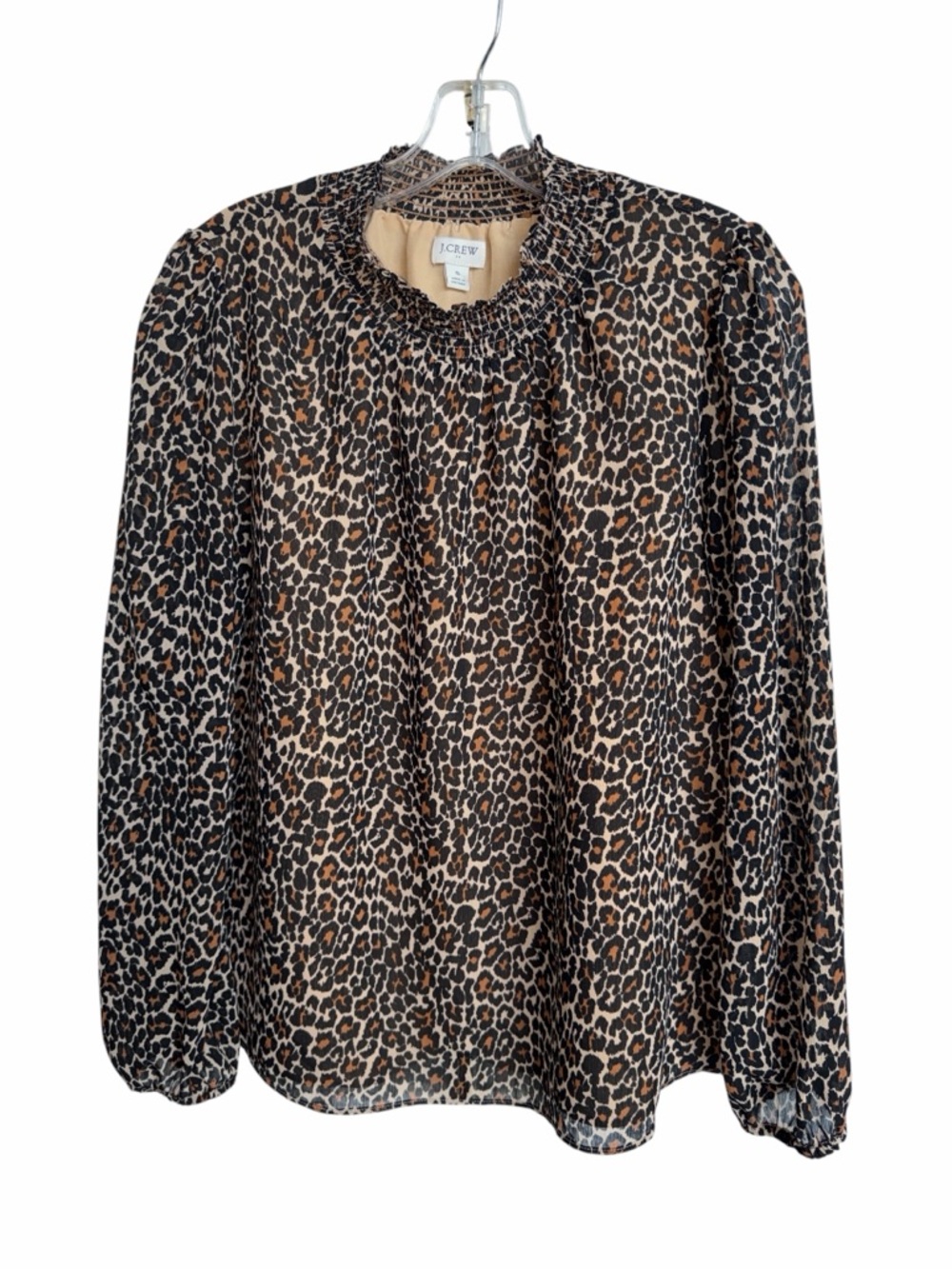 J. Crew Leopard Print Smocked Neck Blouse size Small